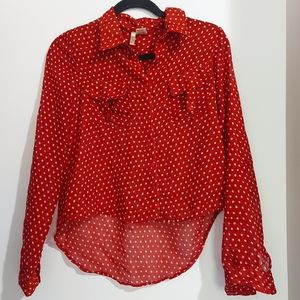 Passport High-Low Button Down Polka Dot Top